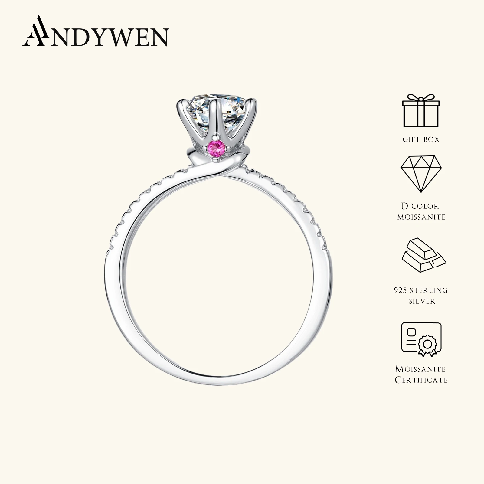 

ANDYWEN 1 карат муассанит D цвет классический стерлингового серебра 925 пробы обручальное кольцо на годовщину свадьбы кольца на палец для женщин ювелирные изделия