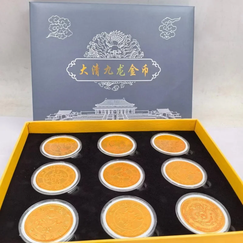 Antique with Box Big Qing Kowloon Silver Gold Coin Commemorative Coin Silver Crafts Gift Set