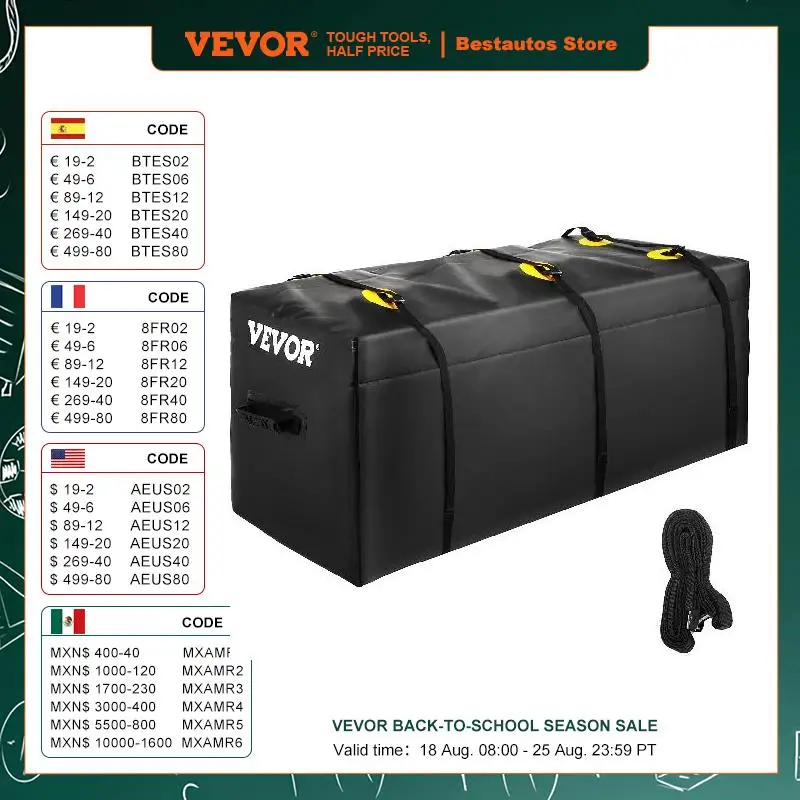 VEVOR Hitch Cargo Carrier Bag Waterproof 840D PVC 11/12/22 Cubic Feet Heavy Duty Cargo Bag for Hitch Carrier with Strips