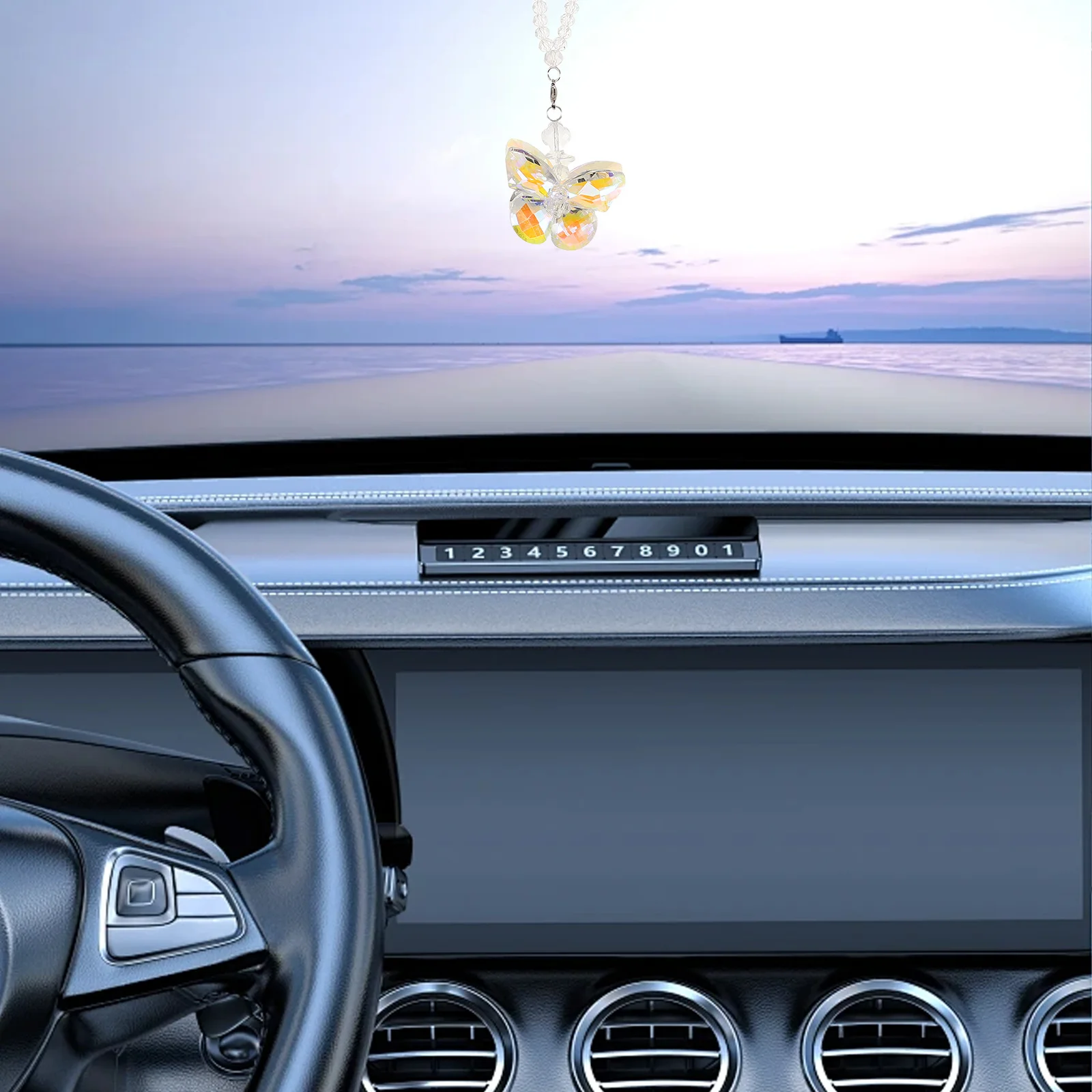 

2Pcs Crystal Butterfly Car Pendant Bow Rearview Mirror Hanging Ornament Car Interior Effect Decoration