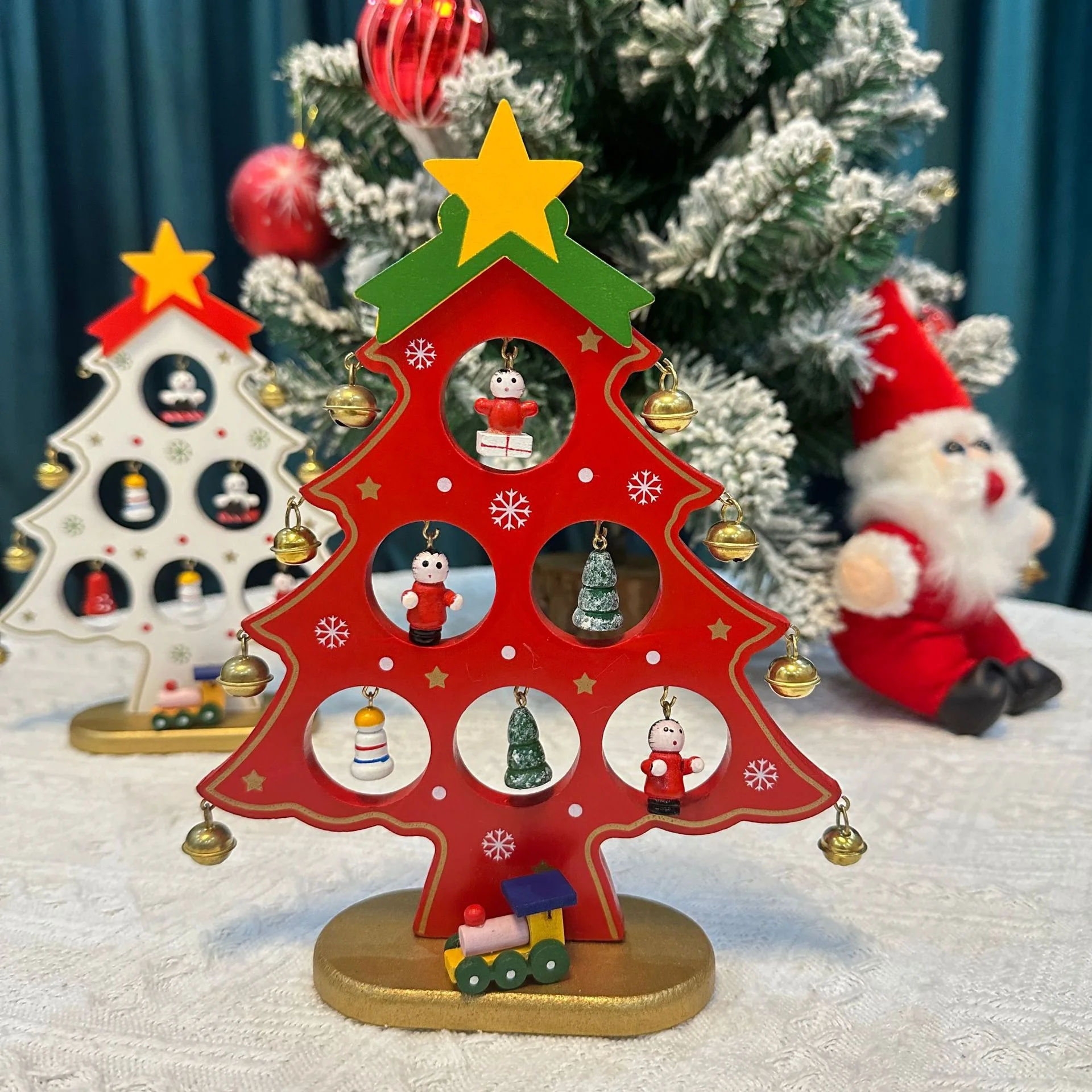 New Christmas Wooden Mini Christmas Tree Creativity Decoration Pendant Festival Atmosphere Desktop Ornament Fashion Home Decor