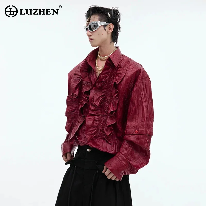 

LUZHEN Autumn Splicing Long Sleeved Shirt Pleated Texture Design High-end Luxury Men's Clothing Elegant Original Tops LZ5151