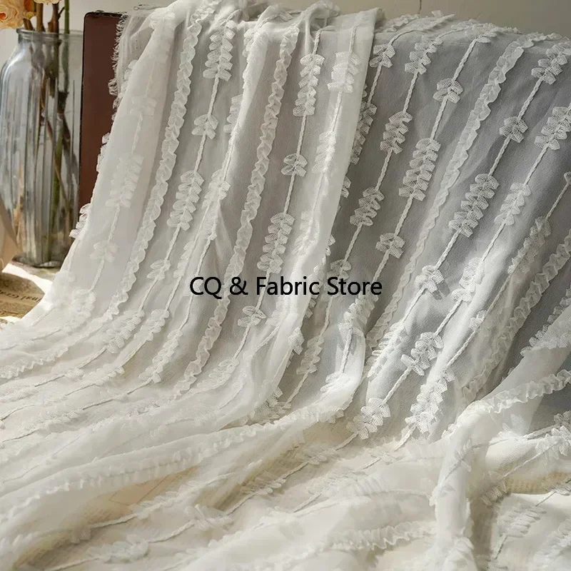 Floral Striped Jacquard Embroidered Chiffon Fabric For Dress Clothing Skirt By the meter