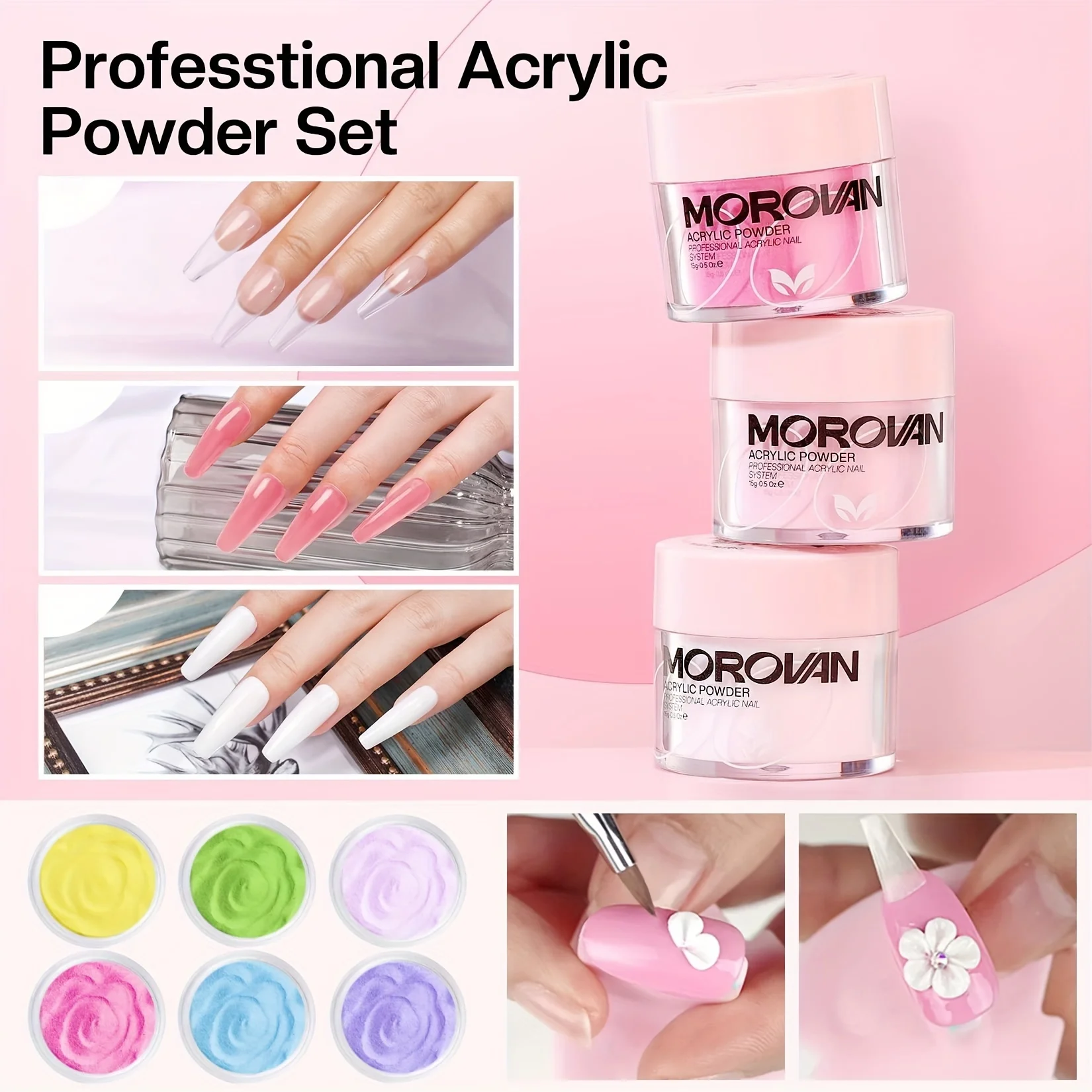 Morovan Beginner Acrylic Nail Kit: Contains Full Nail Kit Acrylic Kit with Glitter Acrylic Powder, Nail Extension Complete Start