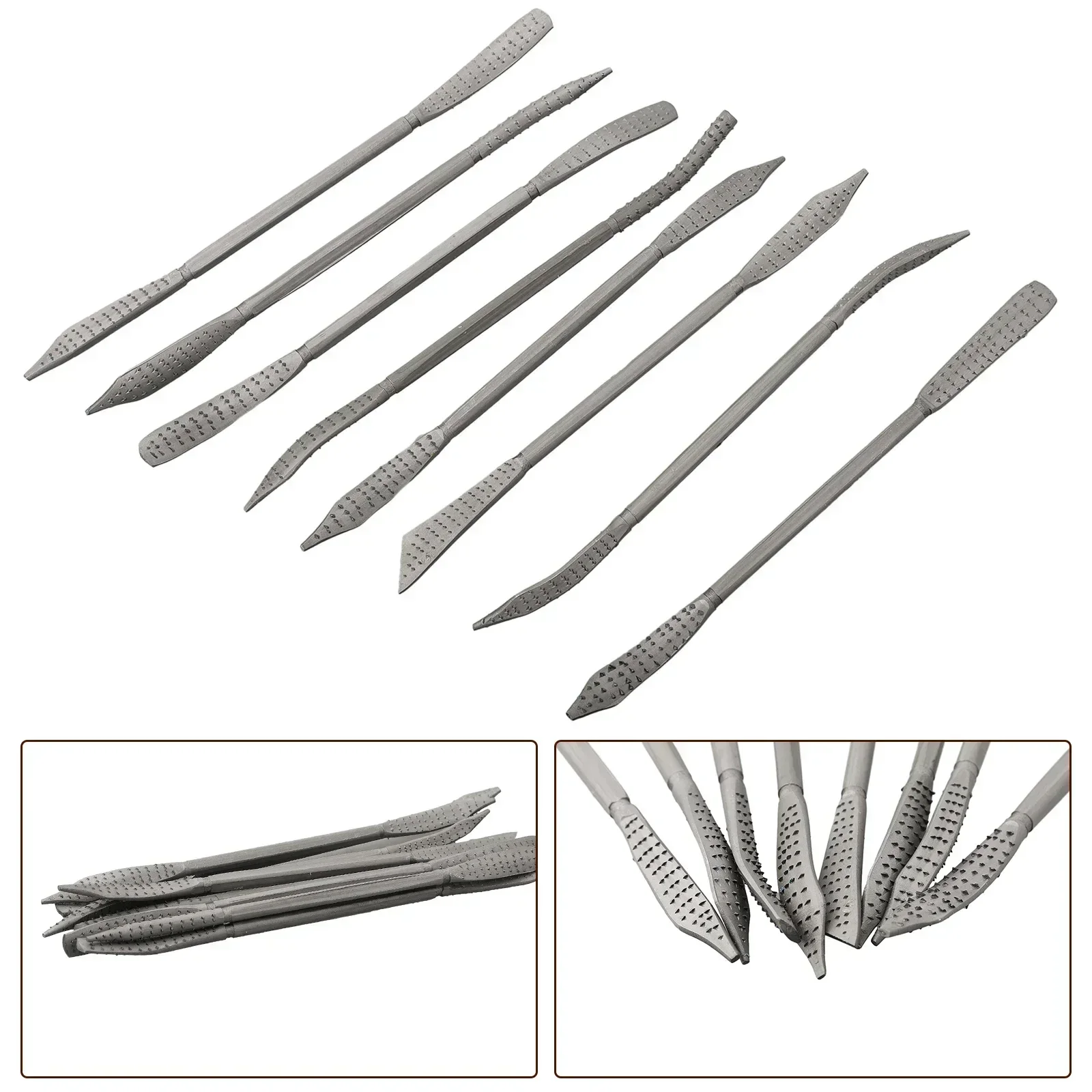 8pcs Coarse Riffler Files 190mm Carbon Steel Curved Hand Tools Wood Rasp File Set Woodworking Carving High Quality