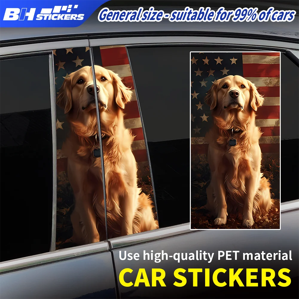 

25x50cmGolden Retriever Police Dog Under American Flag Covering Scratched Car B-Pillar Sticker for Most Car Door Pillar Stickers