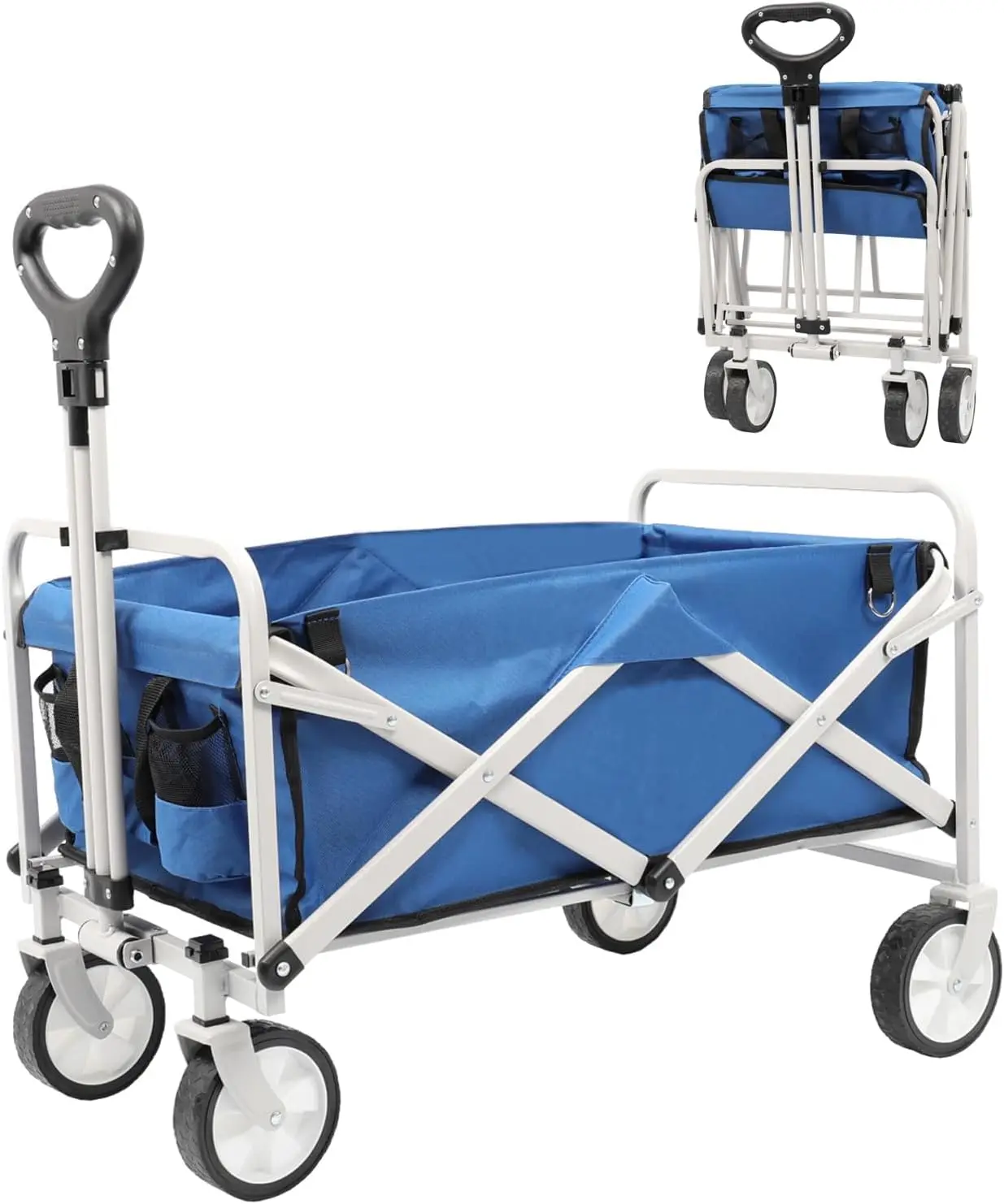 Wagon, Collapsible Folding Outdoor Utility Wagon, Garden Carts for Sports, Shopping, Camping (Blue)