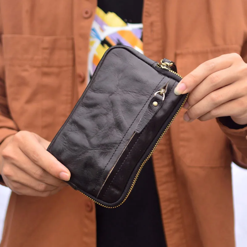 AETOO Men\'s horizontal wallet leather multi-card bag large capacity simple multi-function card sleeve hand bag card bag small b