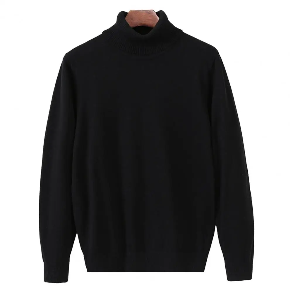 

Men Elastic Hem Sweater Stylish Men's Turtleneck Sweater Long Sleeve Knitwear Solid Color Pullover Autumn Winter for Foreign