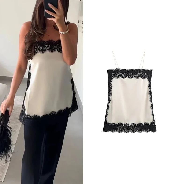

Женский кружевной топ на бретельках с разрезом, элегантный сексуальный вечерний повседневный топ без рукавов, модный женский наряд для отпуска
