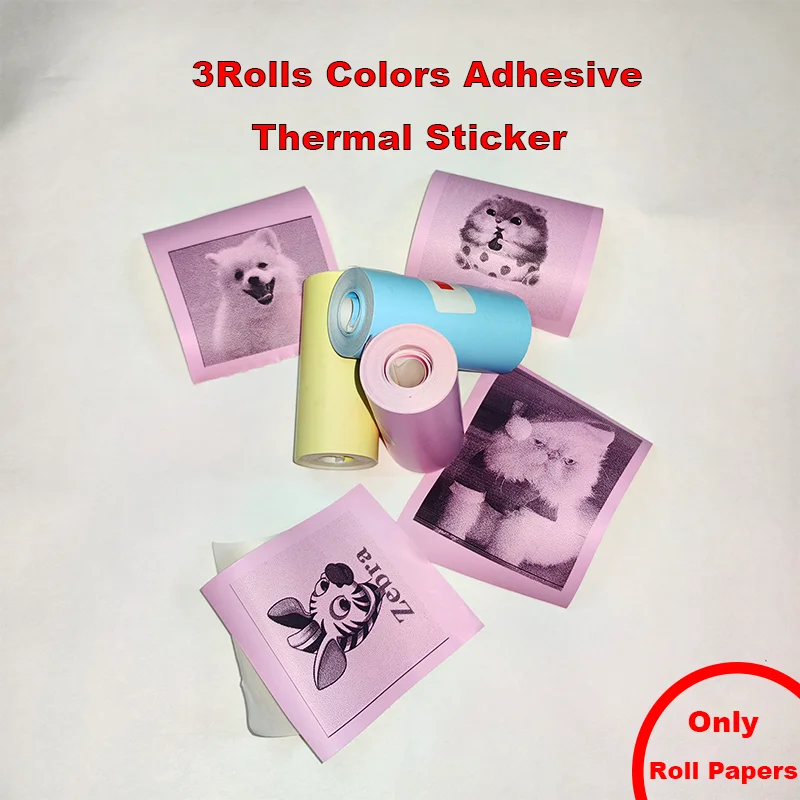 3 Rolls Kleur Sticker Thermisch Papier Label Papier Sticker Foto Papers Voor Peripage Paperang Poooli 57Mm Breedte Photo Printer