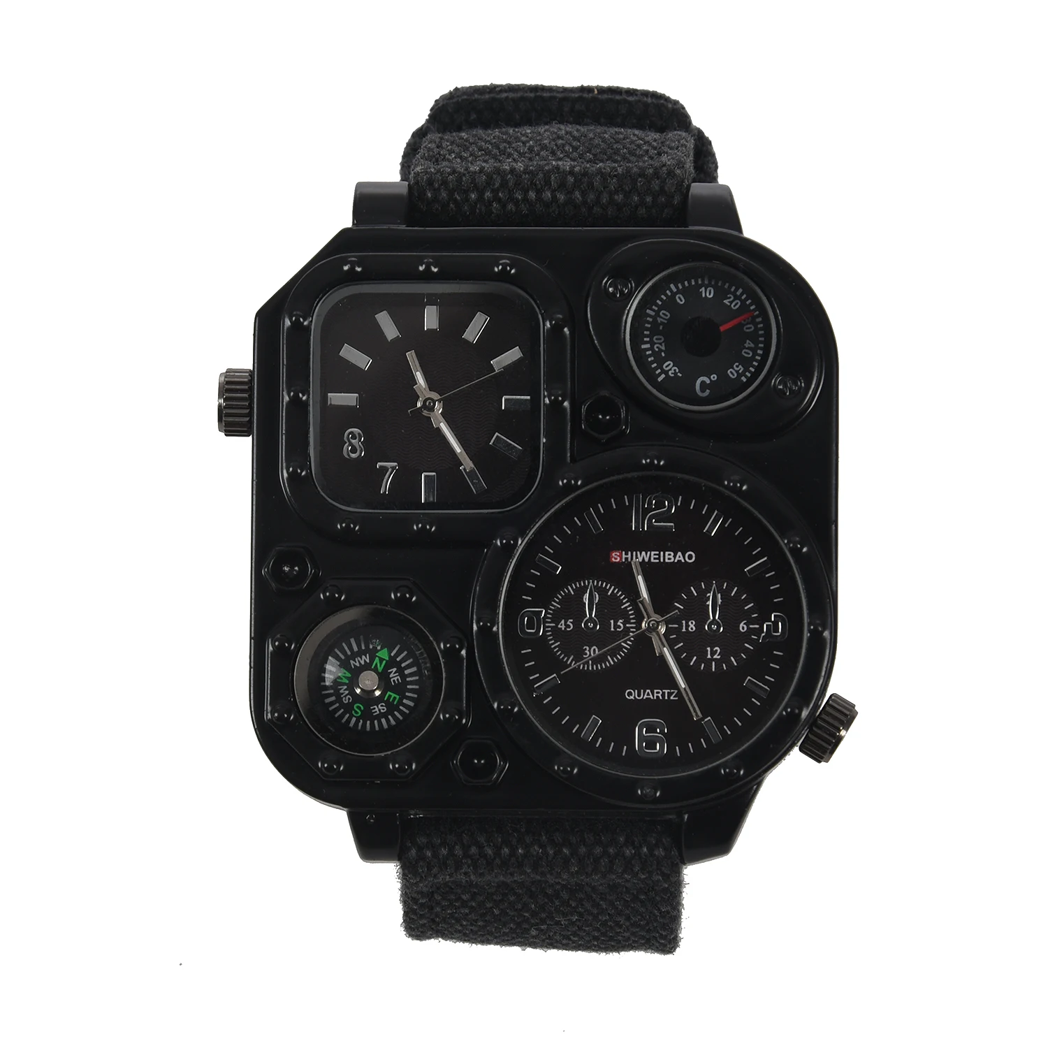 Men Dual Time Zone Quartz Wrist Watch with Compass