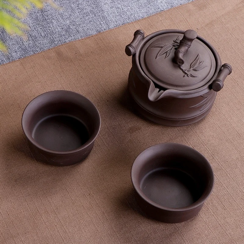 Portable Tea Set, Business Gifts, Outdoor Travel, 1 Purple Clay Pot, Two-Cup