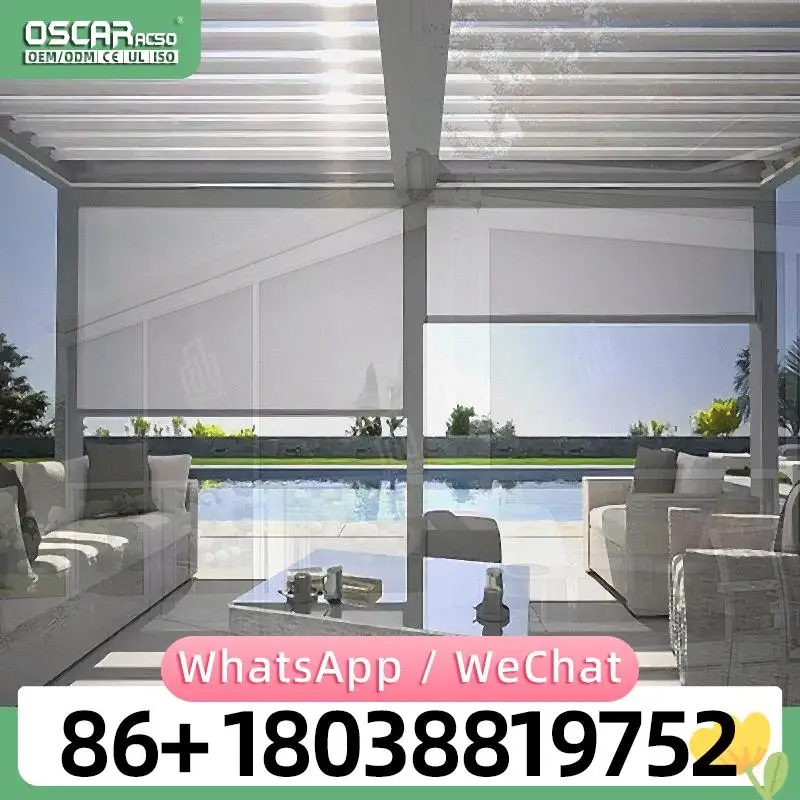 Motorized Pergola Remote Control Waterproof Electric Screens Zip Mosquito Net Builtin Sunscreen for Patio Garden Balcony Rolling