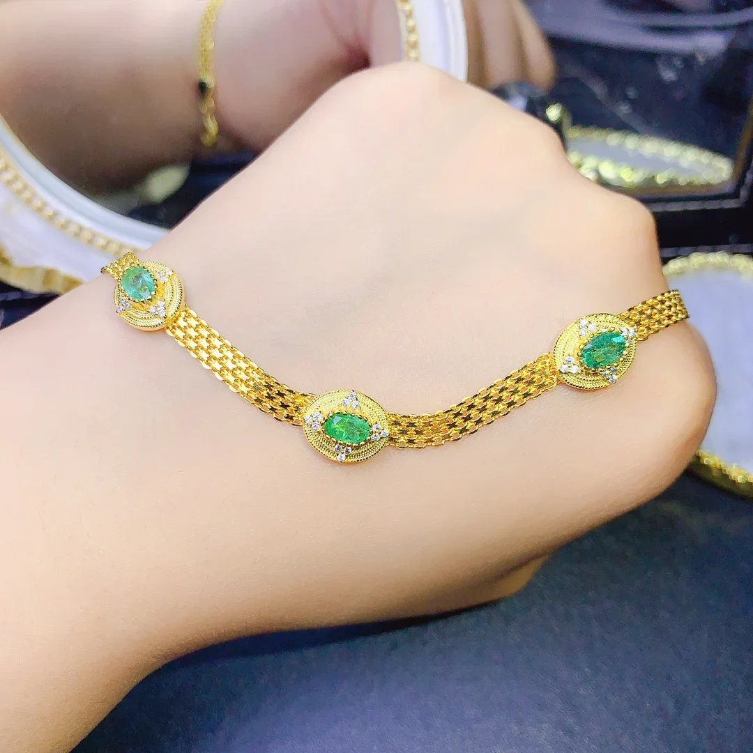 Natural Gem Ladies 925 Silver Burst Emerald Bracelet Luxury Jewelry Ladies Free Shipping Christmas Bracelet Boutique