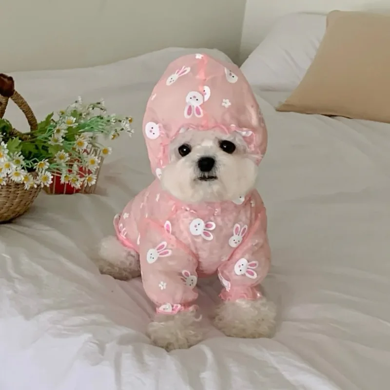 

Small Dog Four-legged Clothes Summer Pet Mesh Cover Dog Mosquito Bite Proof Jumpsuit Cartoon Rabbit Pattern Teddy Clothing