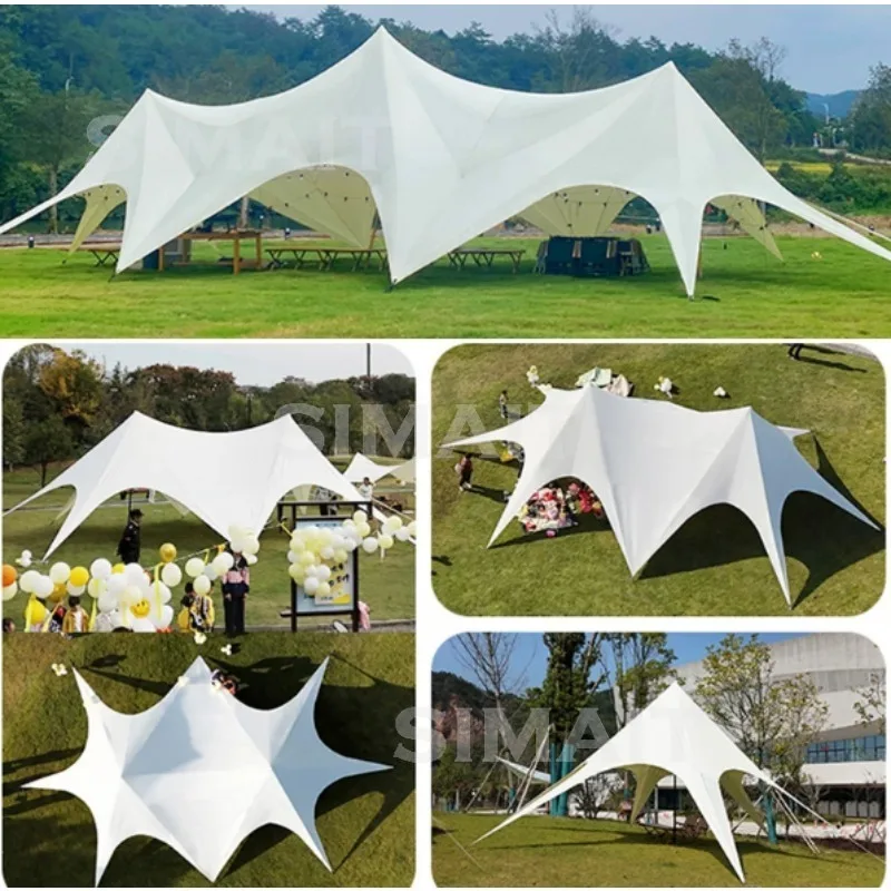 Outdoor Camping Canopy Tent Oversized, Three Peaks, Commercial Camp, Sun and Rain Protection, Lotus Shape