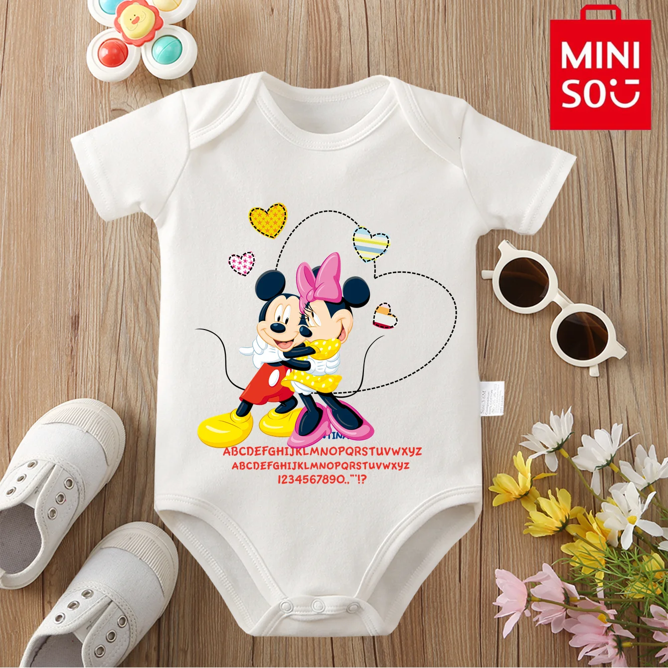 

MINISO Pure Cotton Baby Clothe Onesie Bodysuit Mickey Mouse Cute Cartoon Print for 0 To 12 Months Newborn Best Gift for The Baby