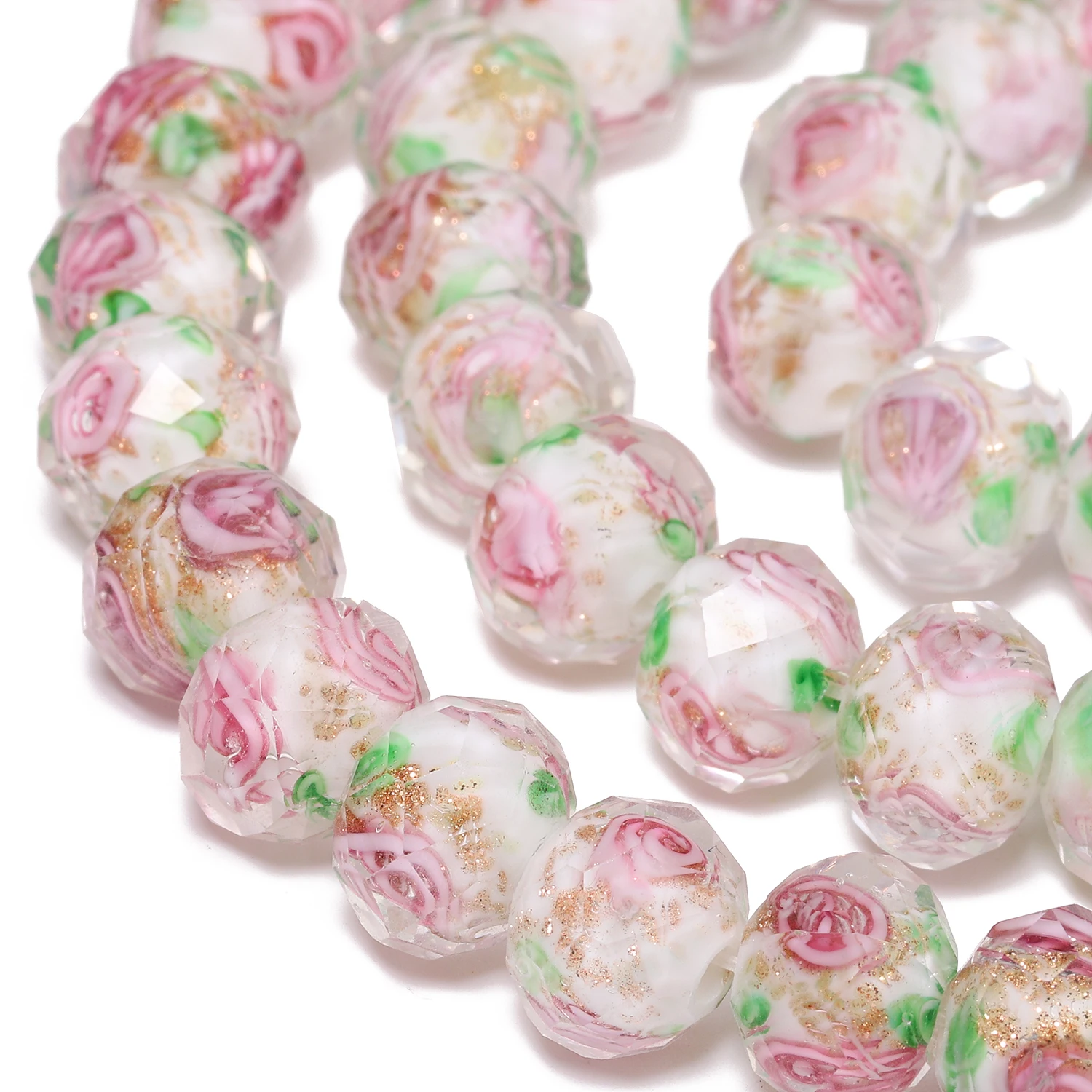 10mm Flower Patterns Murano Lampwork Faceted Beads Multicolor Round Glass Beads for Jewelry Making DIY Necklace Accessories