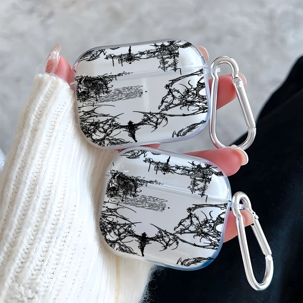 Abstract Black Thorn Art Clear Earphone Case for AirPods 1/2/3/4 Earbuds Case For AirPods Pro 3/Pro 2/Pro TPU Protective Cover