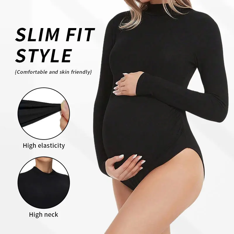 Autumn and winter women's clothing sexy pregnant women's bottom onesie long-sleeved tight pregnant women's middle collar onesie