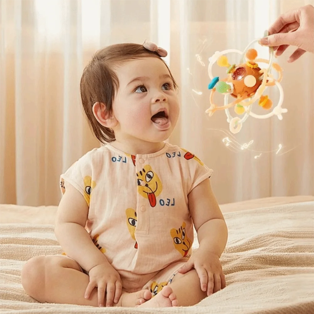 Handgreifer aus weichem Silikon für Babys, runder Ball, kaubar, Manhattan, runder Ball, Greifball, Beißringe, Rassel für Babys