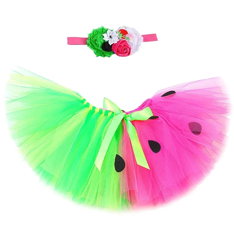 Sweet Strawberry Green Hot Pink Tutu Skirt for Baby Girls Toddler Photoshoot Costumes for Kids Fruits Party Ballet Tutus Skirt