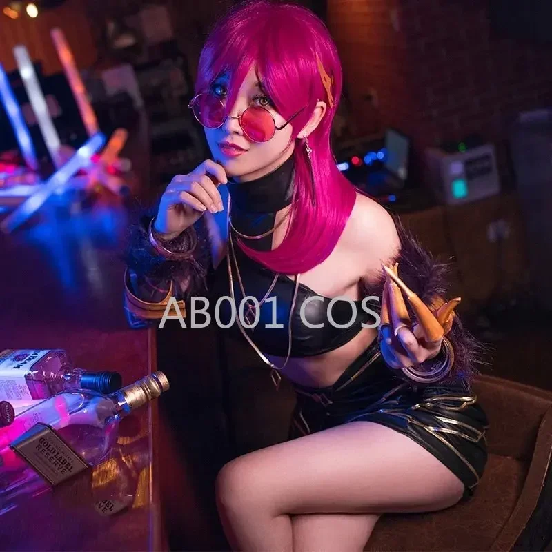 Game KDA ALL OUT Evelynn Cosplay Costume Vest Skirts KDA Women Sexy Outfits Roleplay Long Wig Halloween Customized Boots Shoes view 5