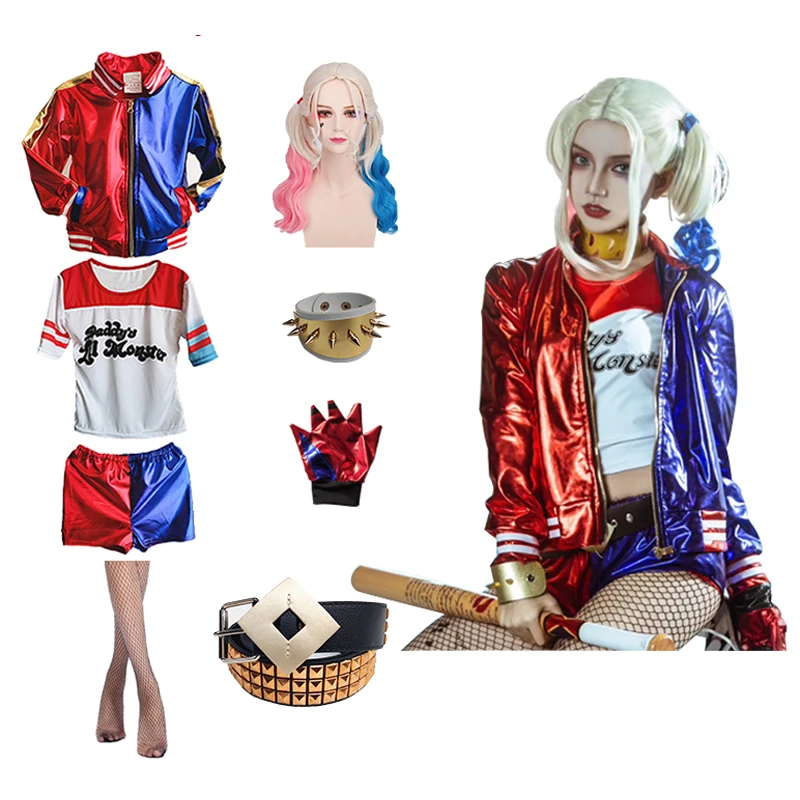 Kostium dla dzieci Harley Quinn Squad Harley Monster T-shirt Kurtka Spodnie Akcesoria Pełny zestaw Halloween karnawał