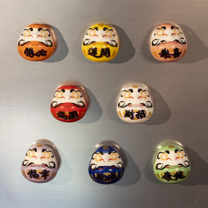 Japanese Ceramic Mini Fridge Magnets Refrigerator Decoration Daruma Figurine Fortune Home Office Locker Refrigerator Decoration