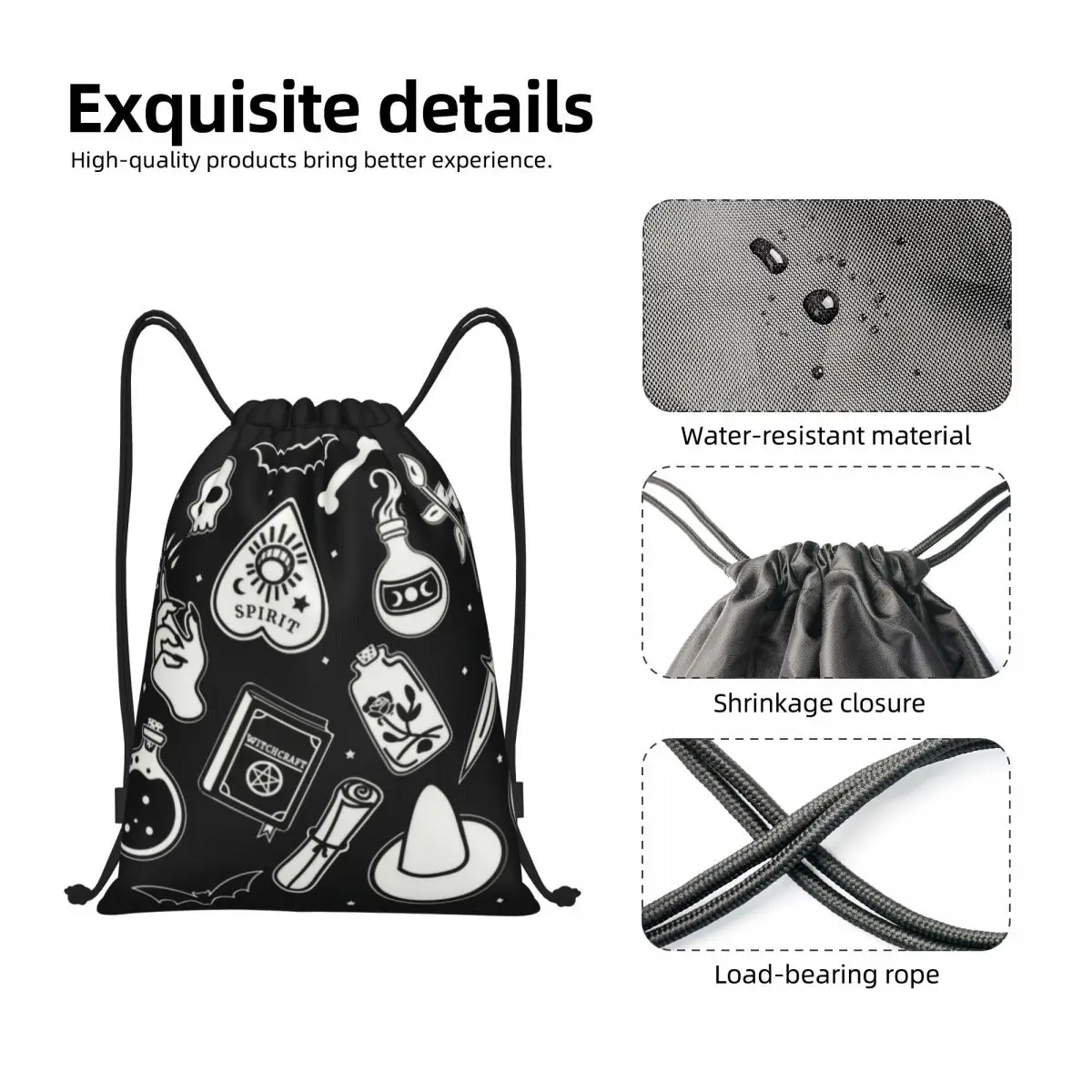 Witchy Essence-mochila con cordón para hombre y mujer, bolsa deportiva para gimnasio, Halloween, Calavera escalofriante, paquete de compras