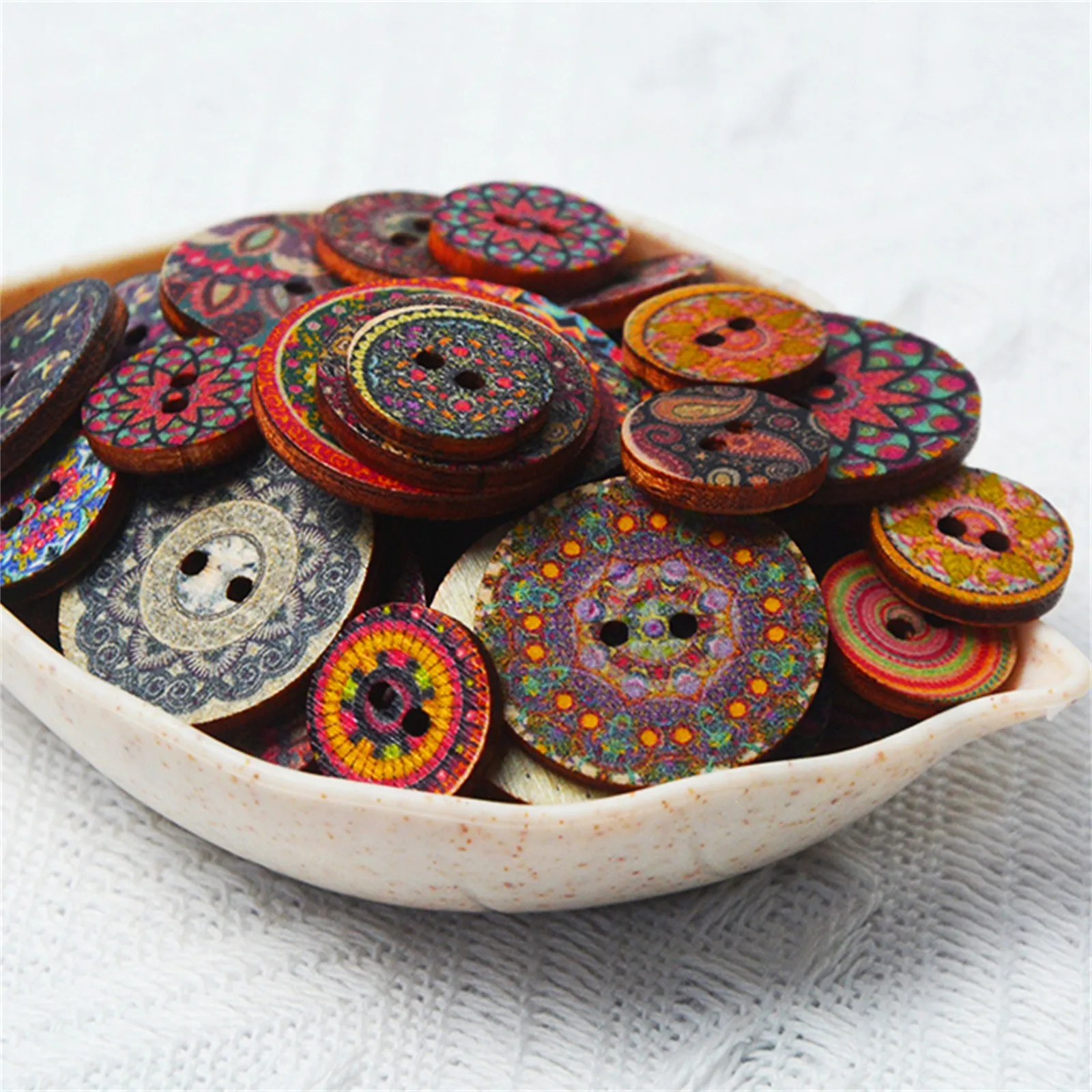 

50/100pcs Retro Wooden Buttons 2 Holes Handwork Sewing Scrapbook Clothing Bosian Style Button DIY Crafts Accessories Decor