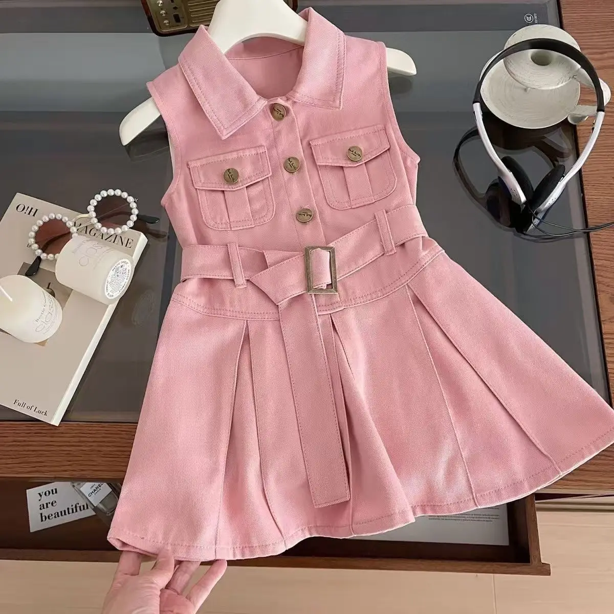 

Платье для девочек, лето 2026, новый детский жилет без рукавов, стильная летняя джинсовая юбка принцессы