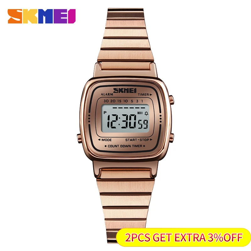 SKMEI moda Sport Watch kobiety najlepsze marki luksusowe 3Bar wodoodporne zegarki damskie mała tarcza cyfrowy zegarek Relogio Feminino 1252