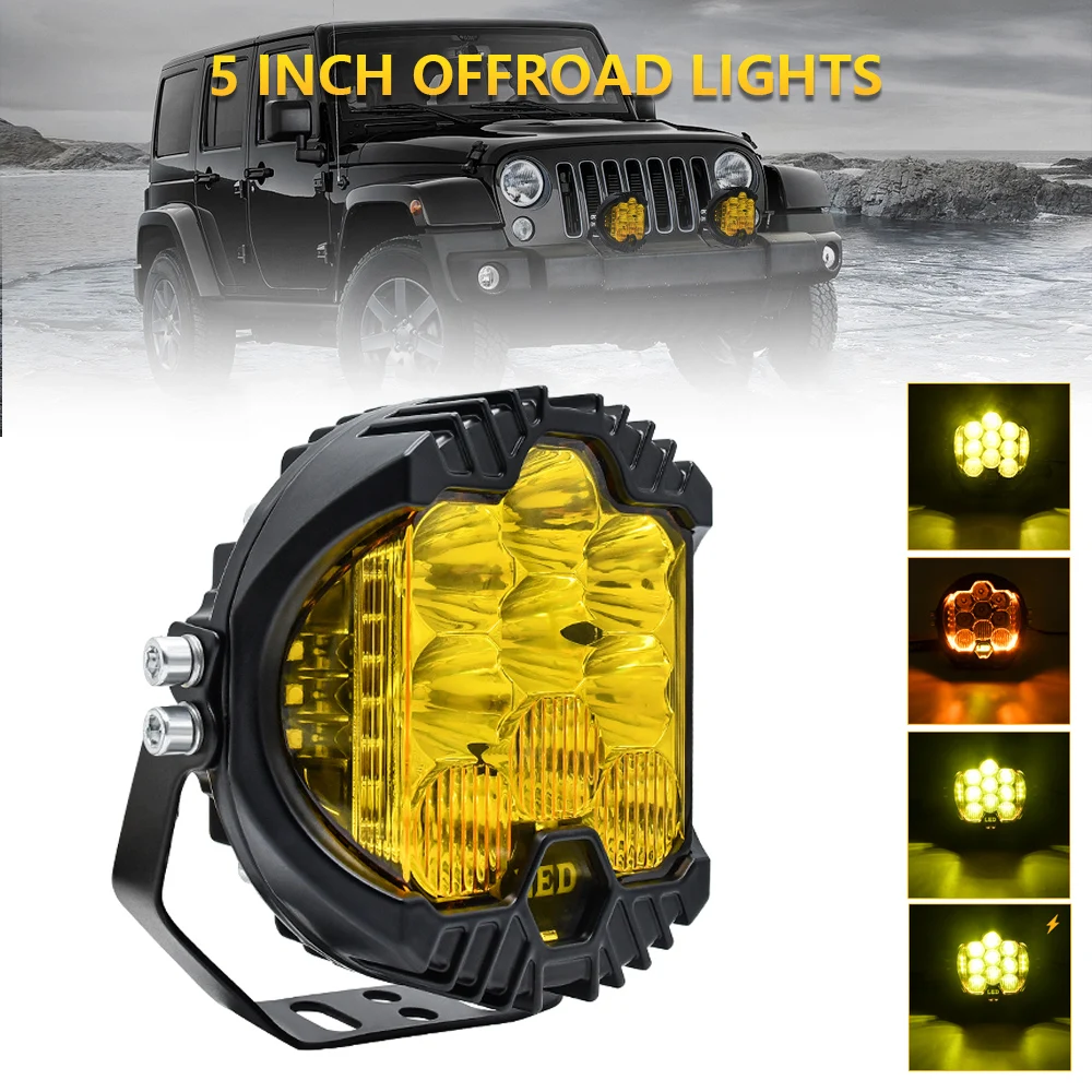 

5 Inch Car LED Work Light Bar 3000K Yellow Light 9-30V Off road Worklight Fog Lamp for Motorcycle Car SUV with DRL Angel Eye