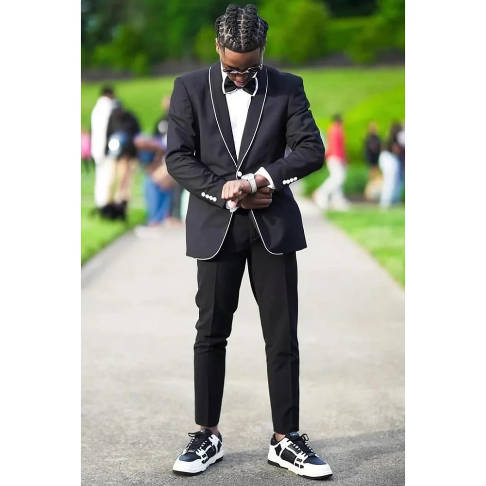 

Модные мужские костюмы на заказ, смокинги на одной пуговице с шалью и лацканами, комплект из 2 предметов, новейший дизайн, мужской костюм для свадебной вечеринки (пиджак + брюки)