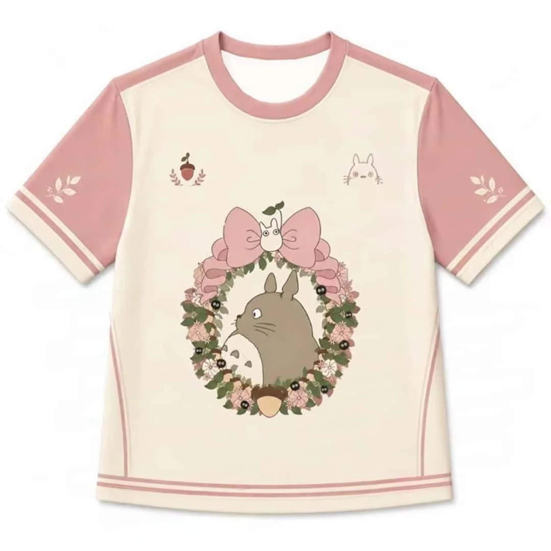 New Totoro V-neck Anime Character Street Fashion Quick Drying T-shirt, Unisex Plus Loose Harajuku Style Printed Sports T-shirt