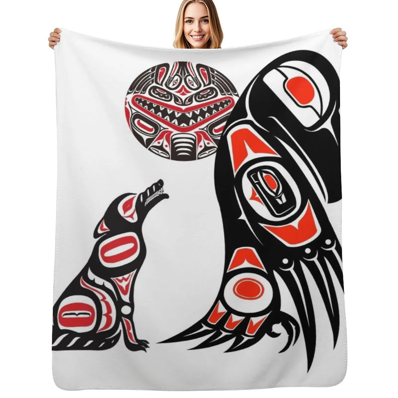 Haida Tlingit بطانية رمي أساسية أصلية، بطانيات سفر للشعر، أرائك للديكور، بطانيات صيفية