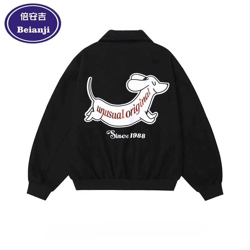 

Beianji jacket Europe and the United States retro lazy loose loose lapel men and women fun dog embroidered couple coat autumn