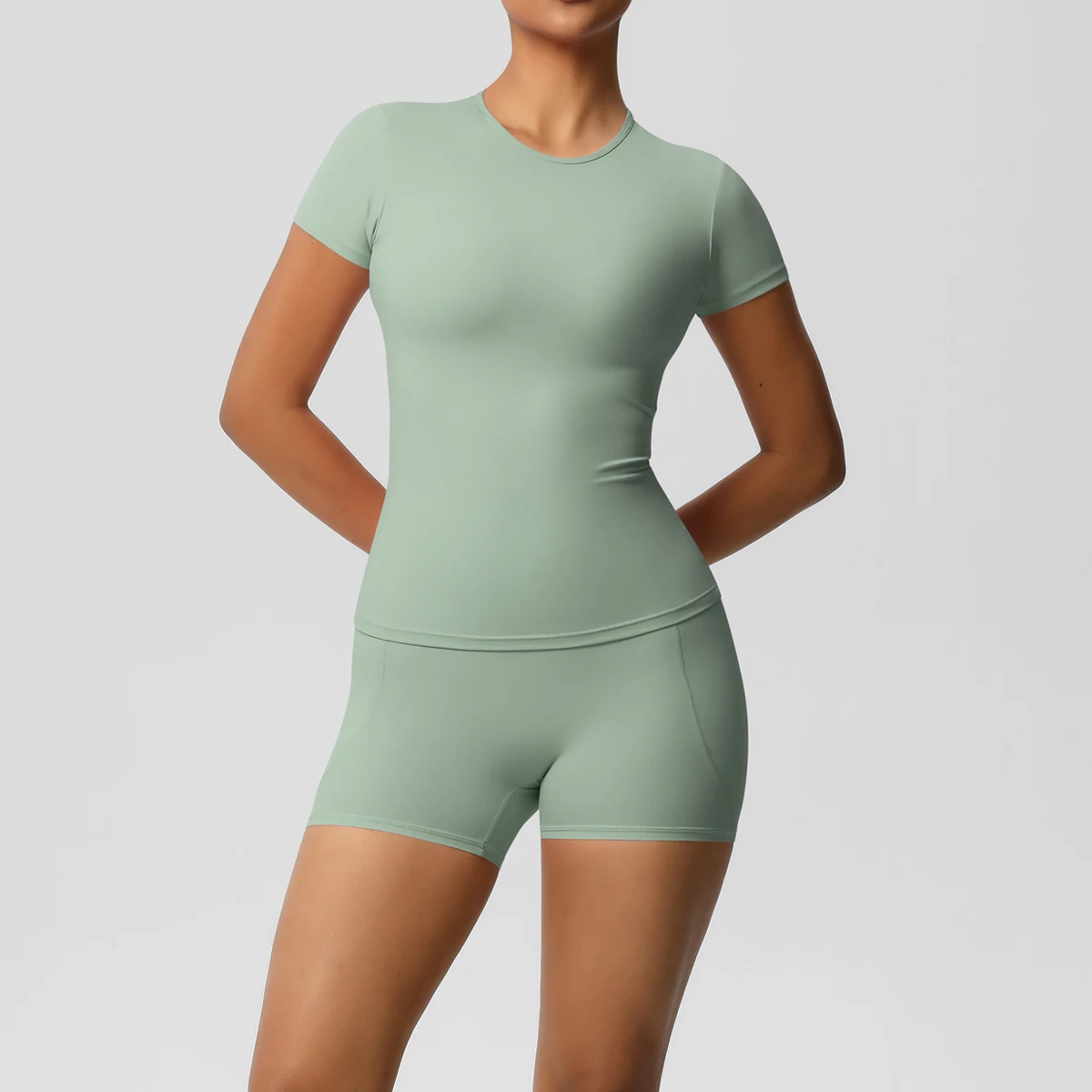 운동복 스포츠웨어 2피스 여성 요가 셔츠 푸쉬업 운동복 여성 야외 스포츠 하이웨이스트 피트니스 스포츠 반바지