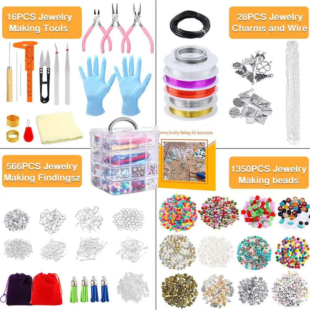 Kids Sieraden Maken Kit 3700Pcs + Armband Sieraden Maken Ketting Armband Kralen Draad Oorbellen Diy Speelgoed