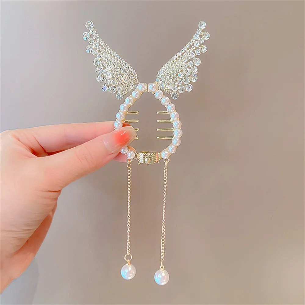 Pearl Tassel Rhinestone Hair Clasp Bun Maker Hair Claw For Girls High Ponytail Hair Clip Temperament Hair Buckle Headdress 2024