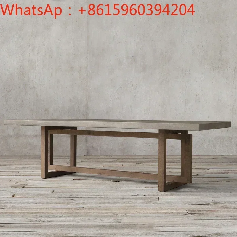 American solid wood dining table hotel villa retro  industrial style conference long table workbench