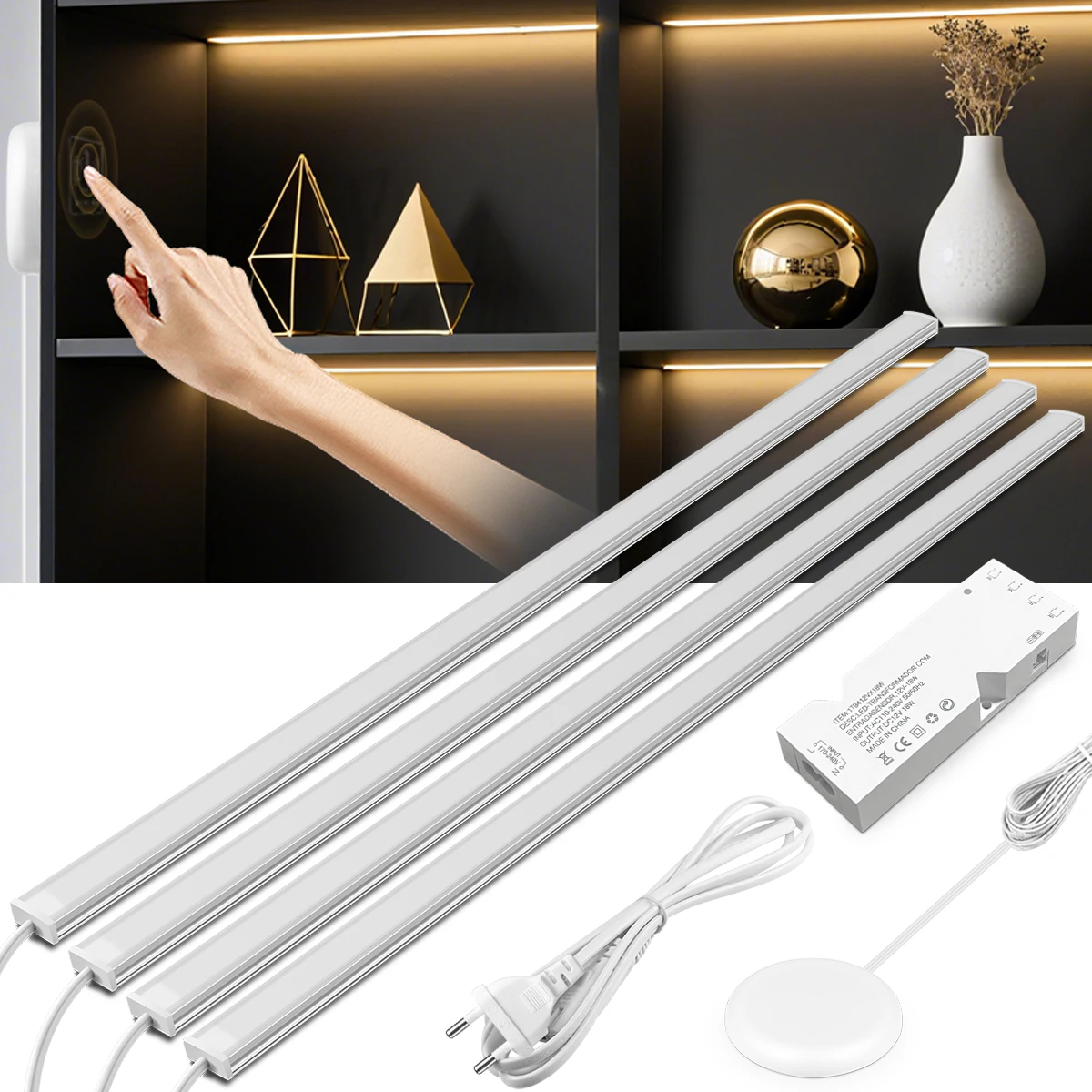 LED Aluminum Strip Lights Bar Penetrable Wood Motion Sensor Lights Dimmable LED Strip Storage Cabinet Backlight Night Wall Lamp