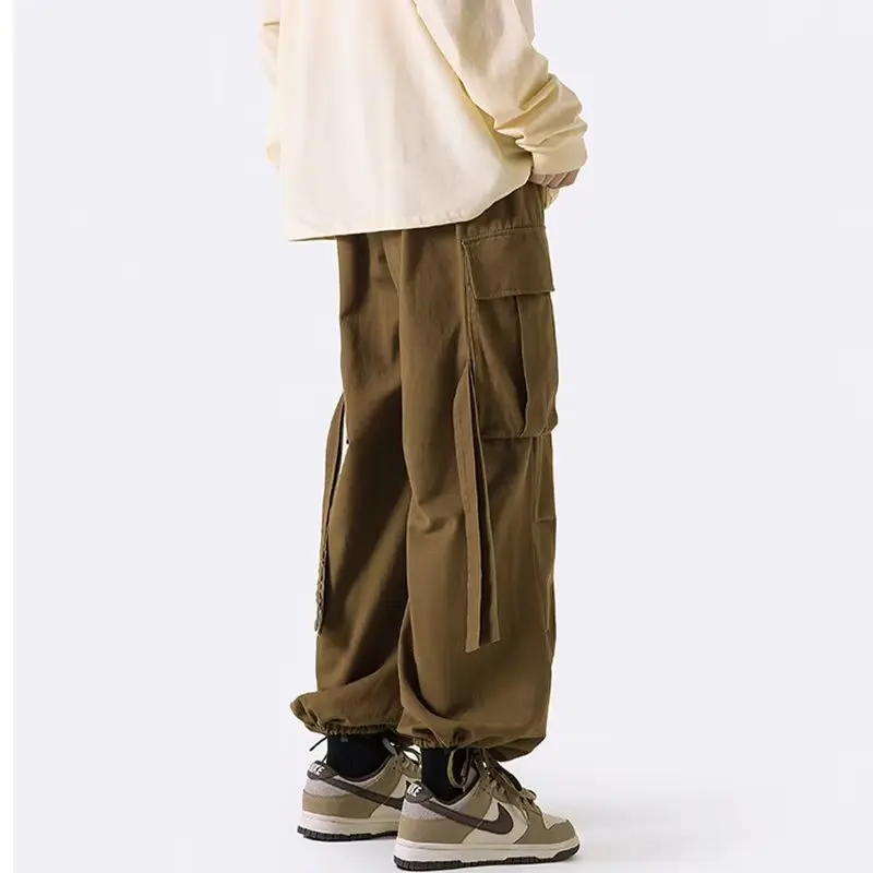 Cargo Pants Men Leisure Handsome Trendy Loose Spring Autumn Ankle Banded Ribbons American Style Male High Street Daily Oversize