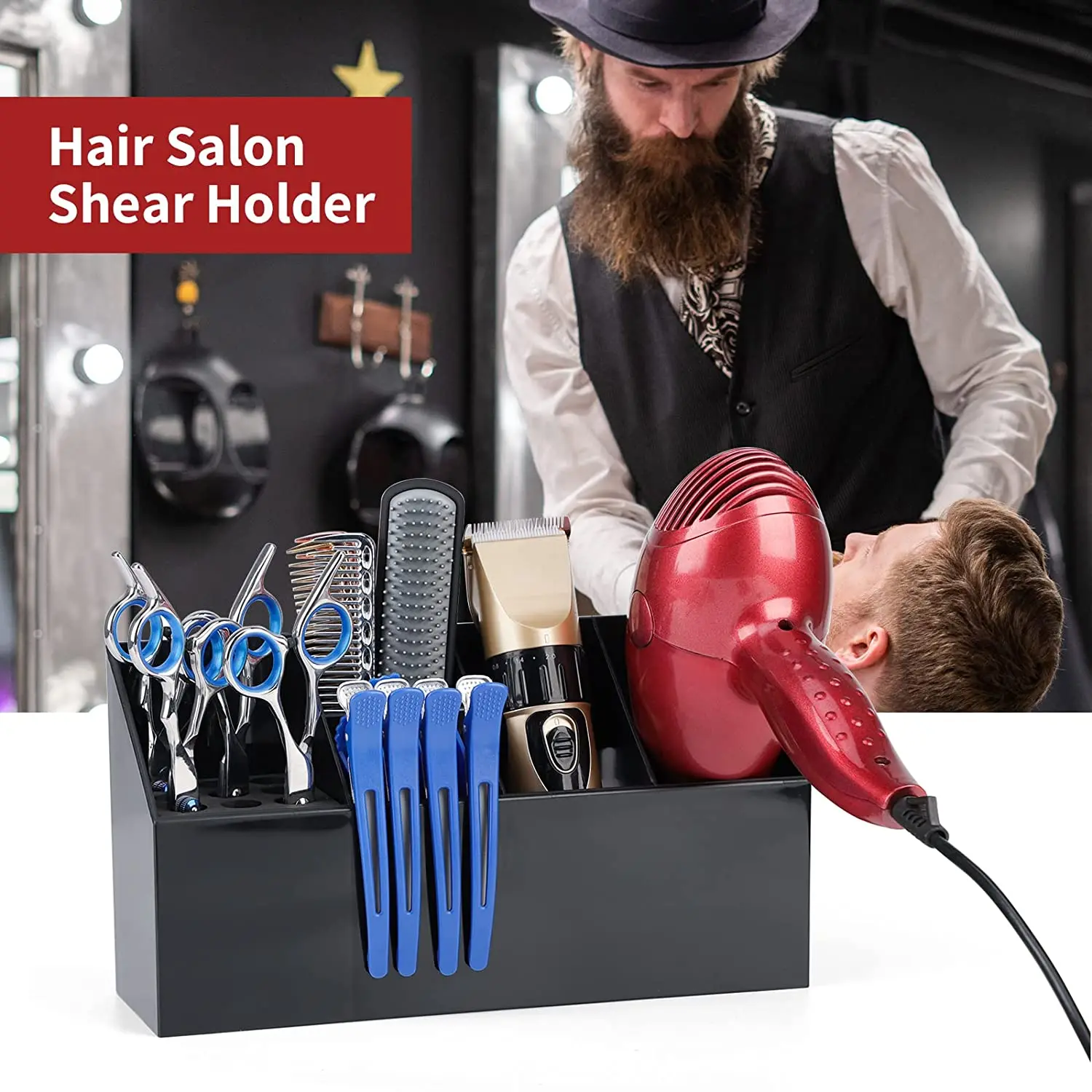 Barber Tool Storage Box 26.5x14cm Black White