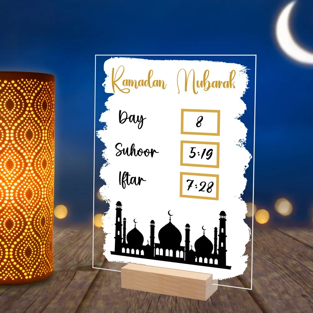 Reusable Acrylic Ramadan Calendar Board Wooden Base Table Ornament with Pen Mubarak Eid Advent Day Suhoor Iftaar Countdown Gifts