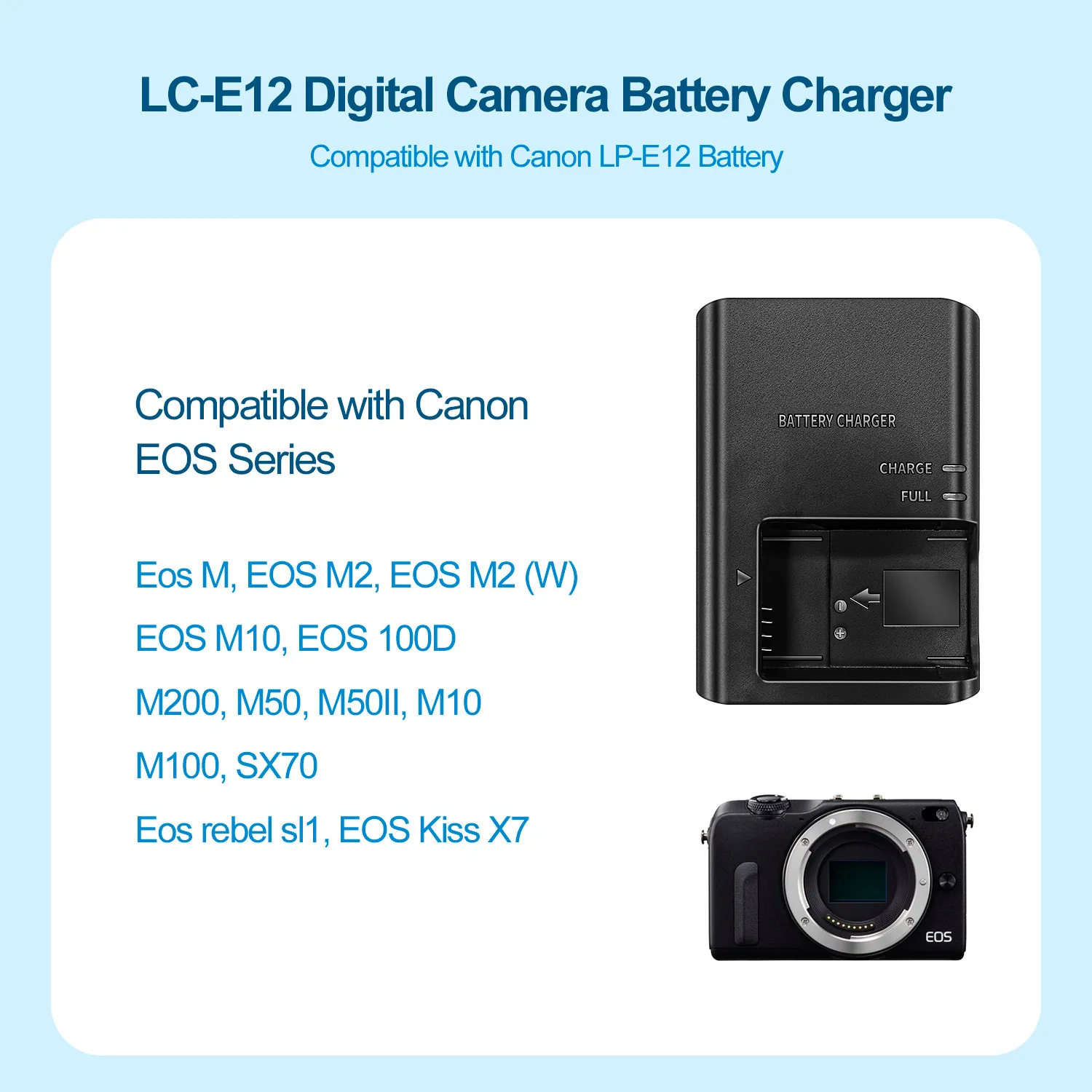 LC-E12 Akkuladegerät für Canon LP-E12 für LPE12 Akku EOS EOS M, M2, M2(W), M10, 100D, M200, M50, M50II, M10, M100, SX70, Re – Detail 3
