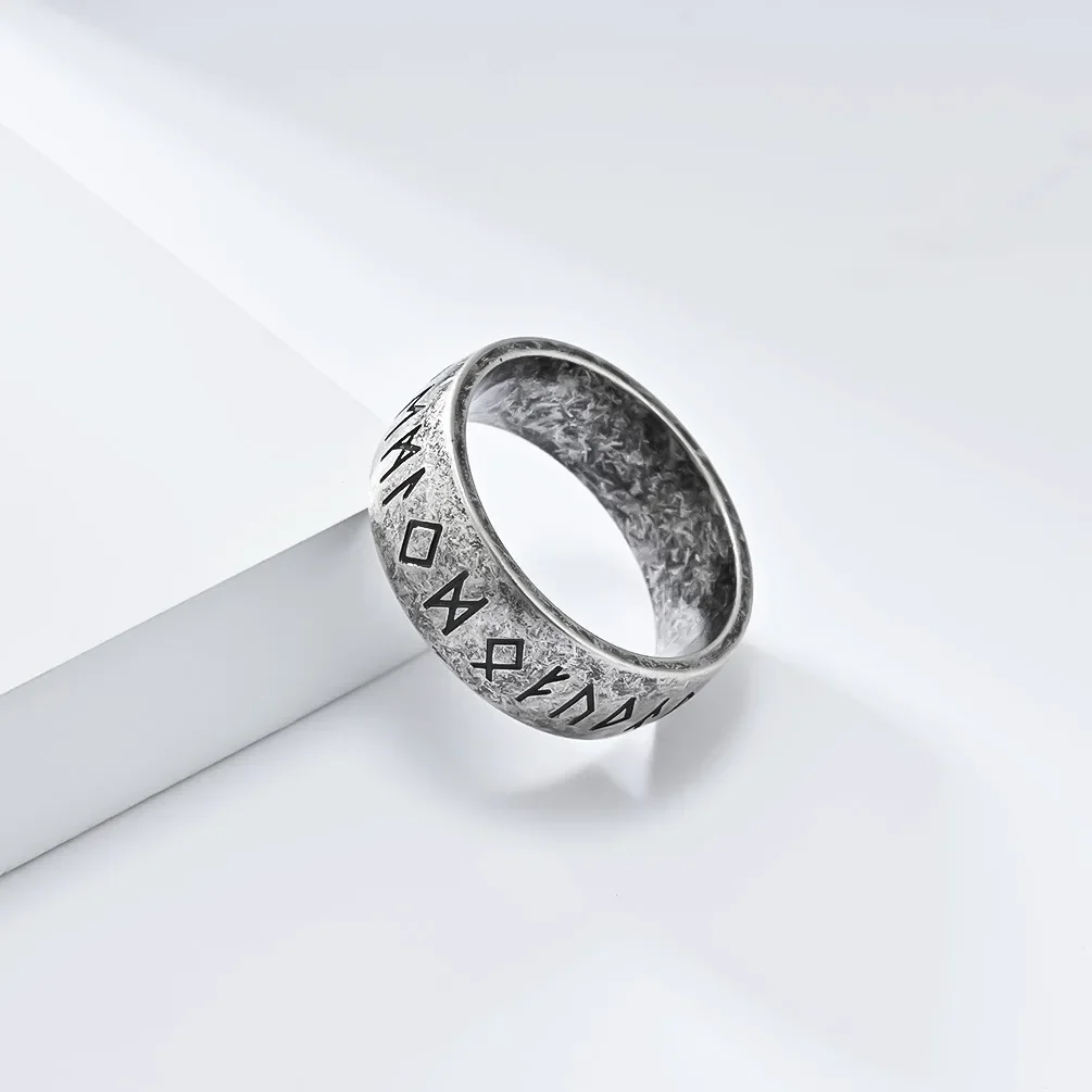 8MM Stainless Steel Odin Norse Viking Amulet Rune Ring Goth Punk Viking Knot Ring Men\'s Rock Biker Jewelry