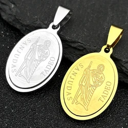 3PC Catholic Saint Judas Tadeo Pendants for Women Men Stainless Steel Gold Color Holy Medal Jewelry Making DlY Necklace